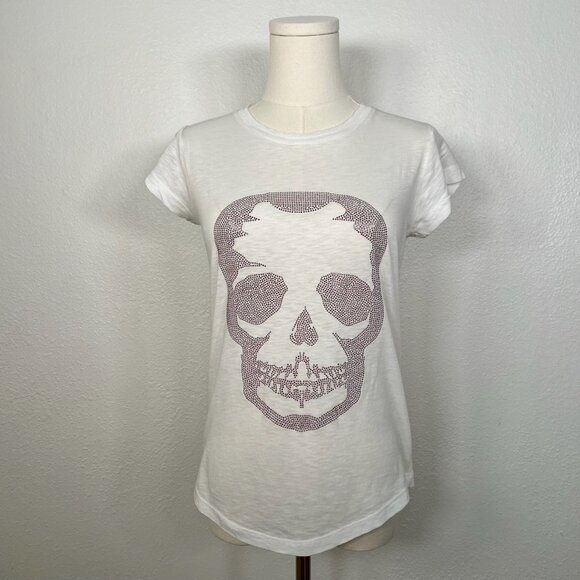 Zadig & Voltaire Skinny Skull Strass Tee - Pink/White - Size S - Picture 1 of 6